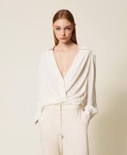 Crêpe de Chine bodysuit with gathering