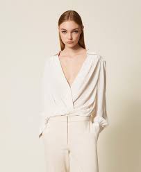 Crêpe de Chine bodysuit with gathering