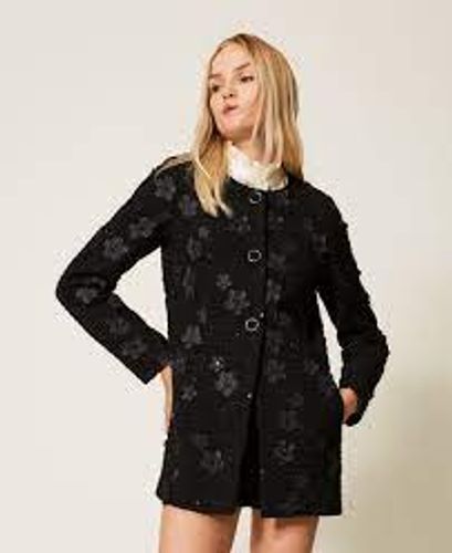 Bouclé coat with flowers and sequins