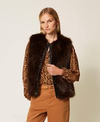 Sleeveless faux fur coat with buttons