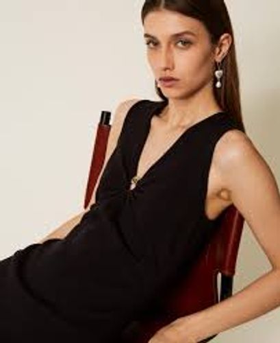 Sleeveless knit midi dress with Oval T