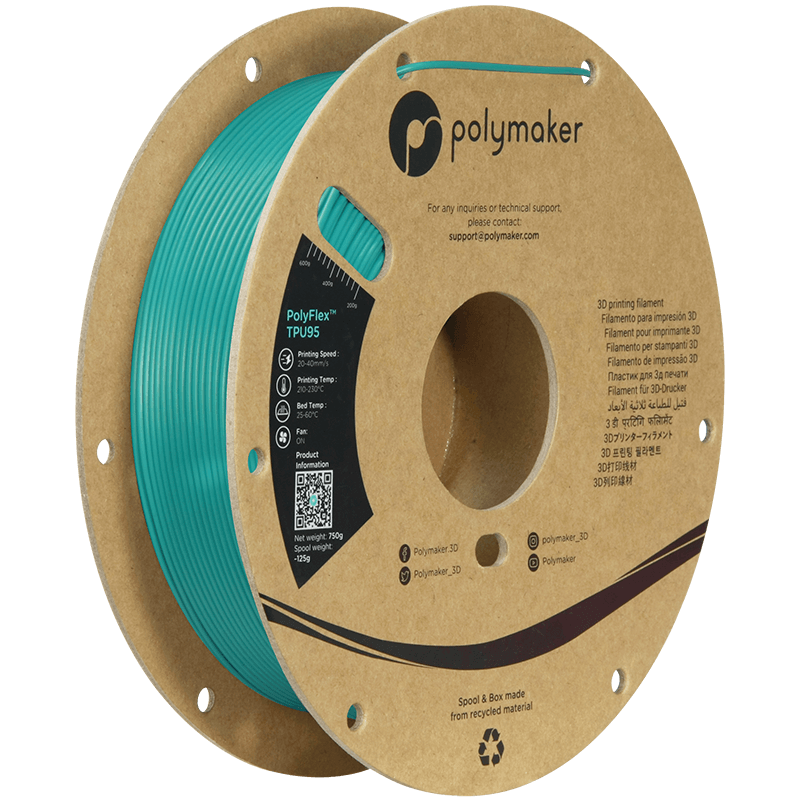 פילמנט גמיש טורקיז 750 גרם 1.75 מ"מ- PolyFlex TPU 95A Teal