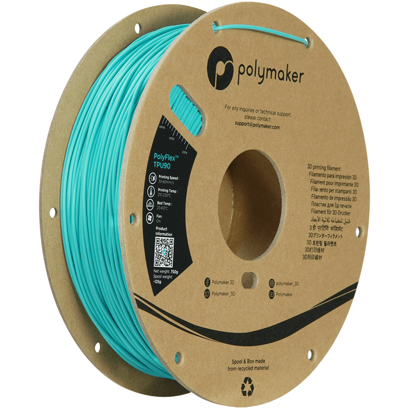 פילמנט גמיש טורקיז 750 גרם 1.75 מ"מ- PolyFlex TPU 90A Teal 