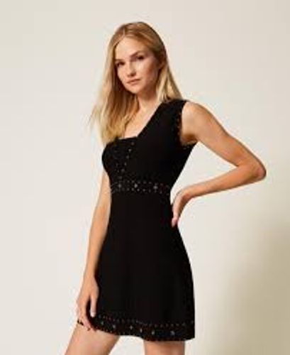 Short knit dress with rhinestones