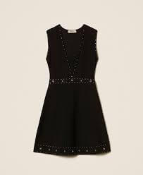 Short knit dress with rhinestones