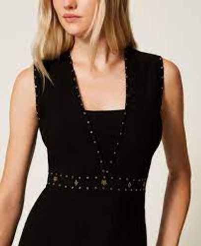 Short knit dress with rhinestones