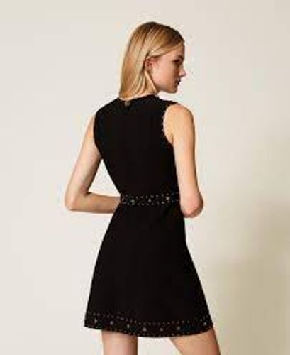 Short knit dress with rhinestones