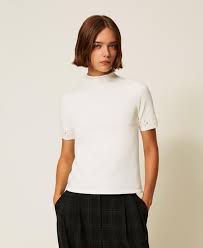 Turtleneck jumper with rhinestones