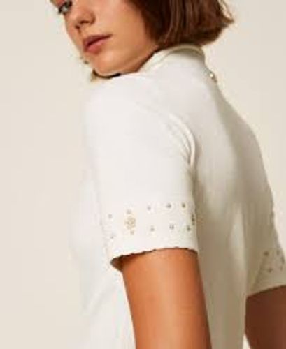 Turtleneck jumper with rhinestones