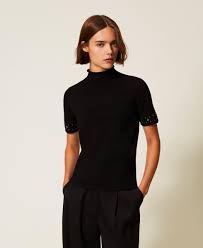 Turtleneck jumper with rhinestones