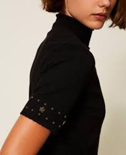 Turtleneck jumper with rhinestones