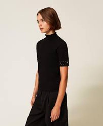 Turtleneck jumper with rhinestones