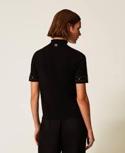 Turtleneck jumper with rhinestones
