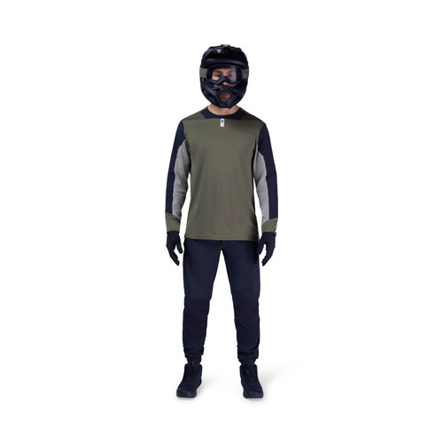 חולצת רכיבה ארוכה פוקס ירוק זית - FOX RACING DEFEND LS JERSEY V26 