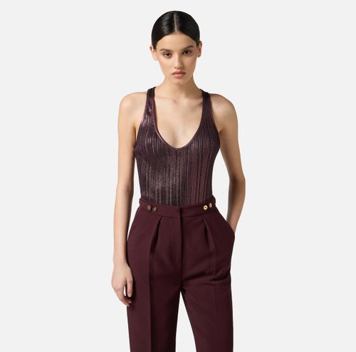 Laminated ribbed knit top