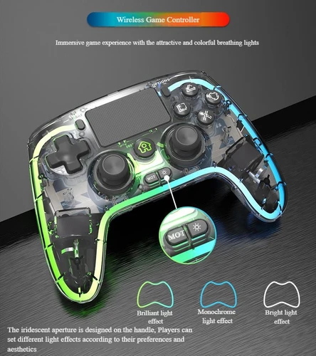 שלט אלחוטי שקוף ל-PS4 ולמחשב כולל תאורת LED