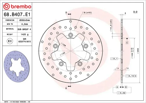 דיסק בלמים קדמי ברמבו Serie Oro דגם 68B407E1 מק