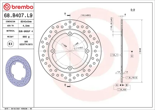 דיסק בלמים קדמי אופנוע הונדה CBR500R 2013-2021 קוטר 240 מ
