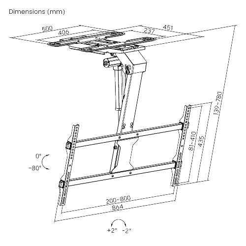 זרוע תקרה חשמלית למסכים עד 