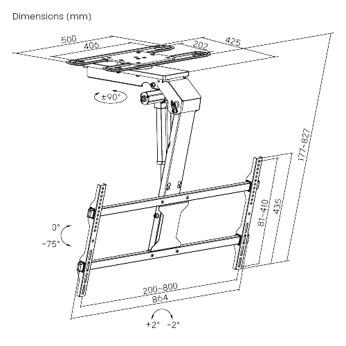 זרוע תקרה חשמלית למסכים עד 