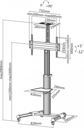 עגלת נשיאה לטלוויזיה ומצלמת וידאו קונפרנס EAZO AL70