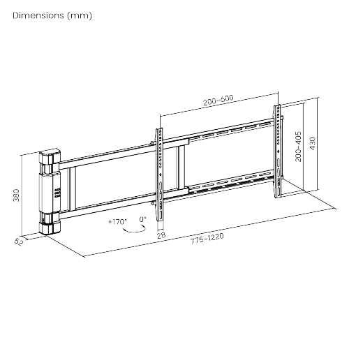 זרוע קיר חשמלית מתכווננת לטלוויזיה עד 75