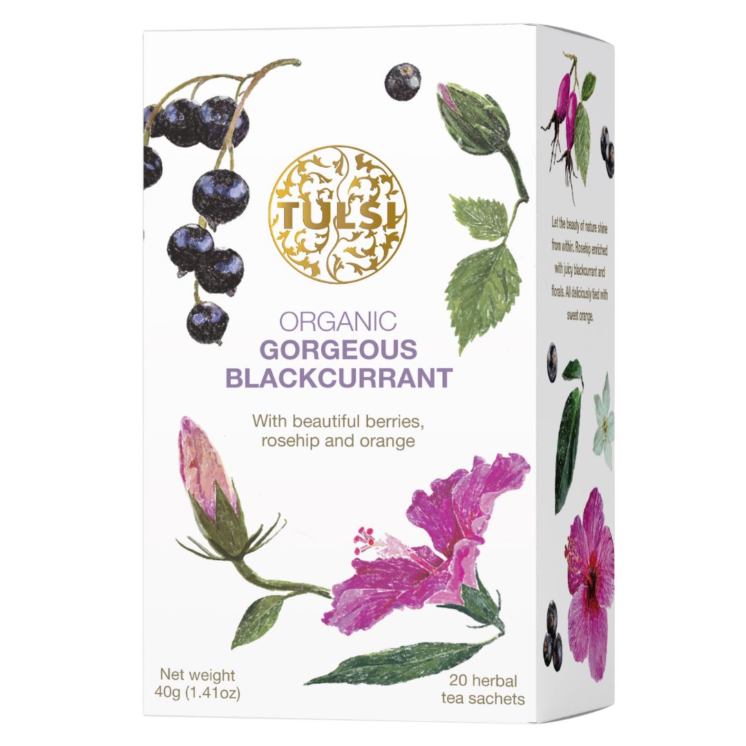 חליטת תה יופי ענבי שועל טולסי 20 שקיקים | Tulsi Organic Gorgeous Blackcurrant