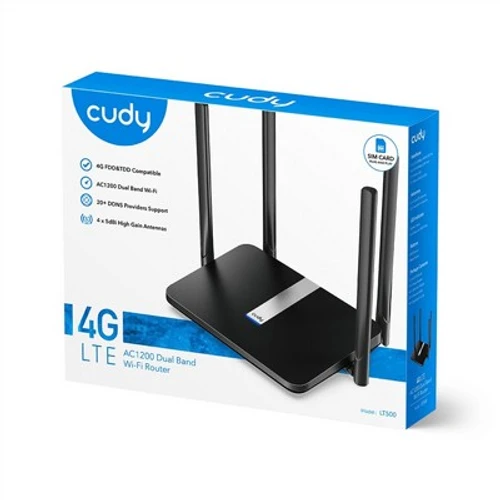 נתב סלולרי CUDY LT500 4G LTE AC1200 | קודי | ראוטר סלולארי | 4 אנטנות LT-500