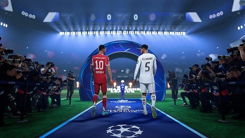 שחקנים עולים לכר הדשא במשחק EA SPORTS FC 26 – כניסה לליגת האלופות