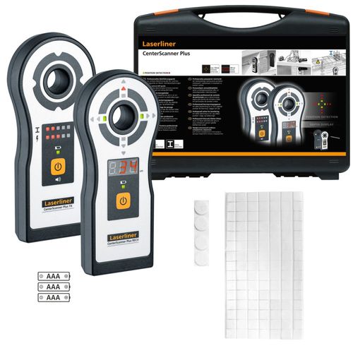 סמן קידוח מקצועי LASERLINER Center Scanner Plus 075.300A - מערכת משדר ומקלט לאיתור מדויק של נקודות כניסה ויציאה בקידוח קירות ותקרות