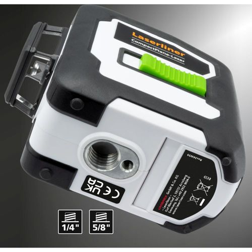 לייזר 3D ירוק LASERLINER CompactPlane-Laser 3G דגם 036.299A - מכשיר פילוס מקצועי עם שלושה היקפי לייזר וחצובת אלומיניום לעבודות בנייה ויישור מדויק