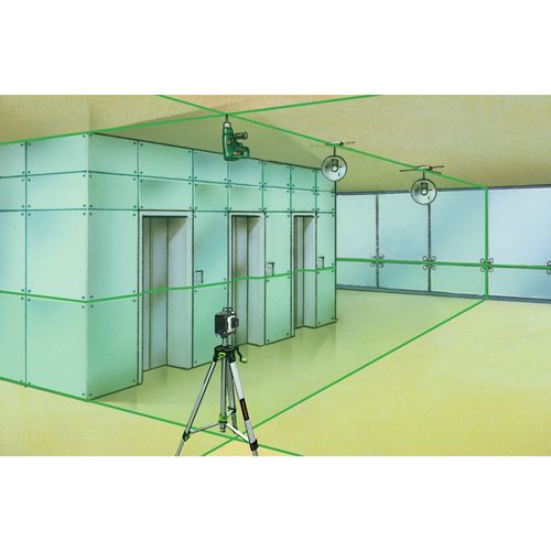 לייזר 3D ירוק LASERLINER CompactPlane-Laser 3G דגם 036.299A - מכשיר פילוס מקצועי עם שלושה היקפי לייזר וחצובת אלומיניום לעבודות בנייה ויישור מדויק