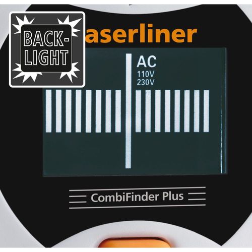 גלאי אלקטרוני LASERLINER CombiFinder Plus 080.955A - מכשיר לזיהוי מתכות וחוטי חשמל חיים בקירות עם תצוגה דיגיטלית וכיול אוטומטי לעבודות בנייה ושיפוצים