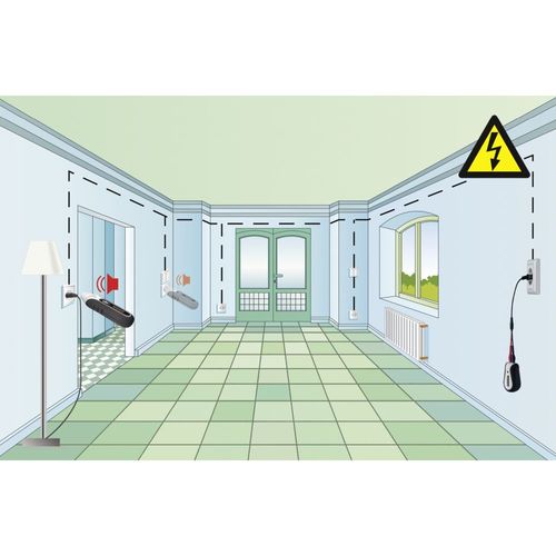 ערכת גילוי חוטי חשמל LASERLINER AC Tracer דגם 083.050A - משדר ומקלט עם מתאמים לזיהוי מעגלים חשמליים בקירות ללא מגע עד עומק 5 ס