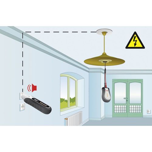 ערכת גילוי חוטי חשמל LASERLINER AC Tracer דגם 083.050A - משדר ומקלט עם מתאמים לזיהוי מעגלים חשמליים בקירות ללא מגע עד עומק 5 ס