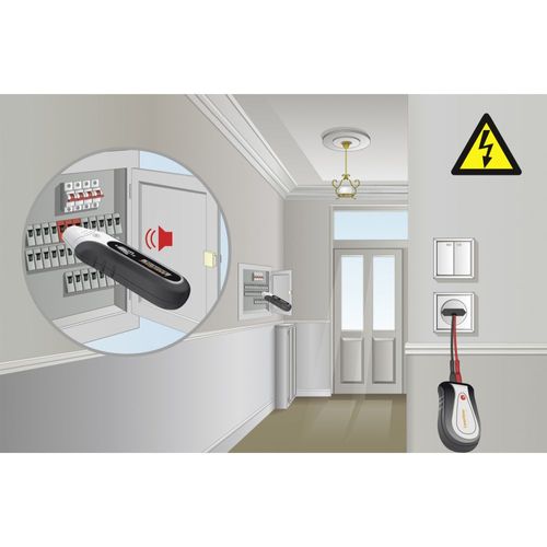 ערכת גילוי חוטי חשמל LASERLINER AC Tracer דגם 083.050A - משדר ומקלט עם מתאמים לזיהוי מעגלים חשמליים בקירות ללא מגע עד עומק 5 ס