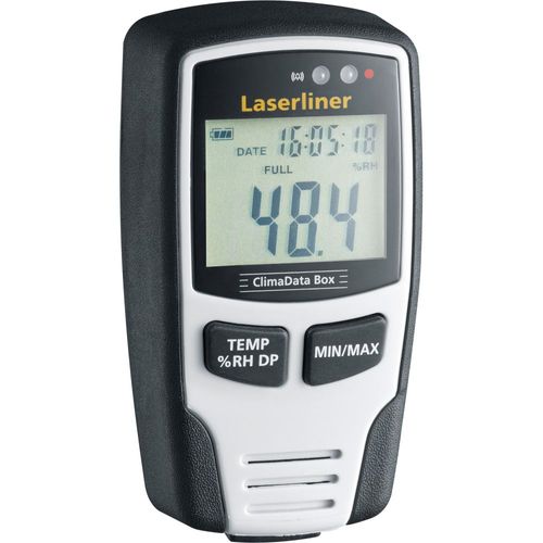 מד לחות דיגיטלי ClimaData Box LASERLINER 082.031A - מכשיר מדידה מקצועי עם צג דיגיטלי למדידת לחות, טמפרטורה ונקודת טל ארוכת טווח