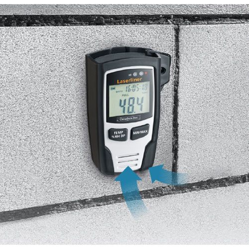 מד לחות דיגיטלי ClimaData Box LASERLINER 082.031A - מכשיר מדידה מקצועי עם צג דיגיטלי למדידת לחות, טמפרטורה ונקודת טל ארוכת טווח