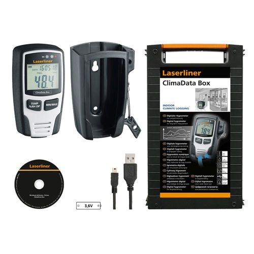 מד לחות דיגיטלי ClimaData Box LASERLINER 082.031A - מכשיר מדידה מקצועי עם צג דיגיטלי למדידת לחות, טמפרטורה ונקודת טל ארוכת טווח