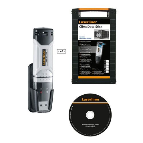 מד לחות דיגיטלי LASERLINER ClimaData Stick 082.027A - מכשיר קומפקטי למדידות טמפרטורה ולחות עם יציאת USB מובנית ותצוגה דיגיטלית