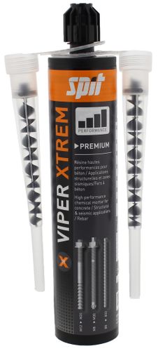 דבק עיגון כימי SPIT VIPER XTREM - קרטריג' וינילסטר לעומסים כבדים עם זרבובית ערבוב שקופה לעיגון קוצים ומוטות הברגה בבטון