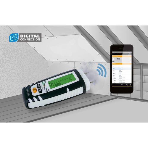 מכשיר בדיקת לחות LASERLINER DampMaster Compact Plus 082.321A - מד לחות דיגיטלי עם Bluetooth, תצוגה מוארת ואלקטרודות נעיצה למדידה מקצועית בעץ וחומרי בניין