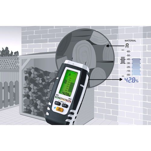 מכשיר בדיקת לחות LASERLINER DampMaster Compact Plus 082.321A - מד לחות דיגיטלי עם Bluetooth, תצוגה מוארת ואלקטרודות נעיצה למדידה מקצועית בעץ וחומרי בניין