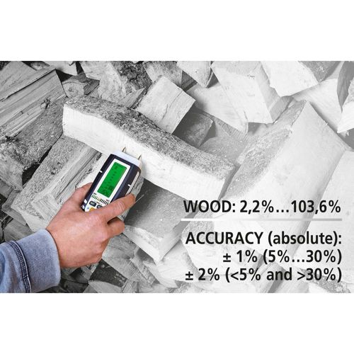 מכשיר בדיקת לחות LASERLINER DampMaster Compact Plus 082.321A - מד לחות דיגיטלי עם Bluetooth, תצוגה מוארת ואלקטרודות נעיצה למדידה מקצועית בעץ וחומרי בניין