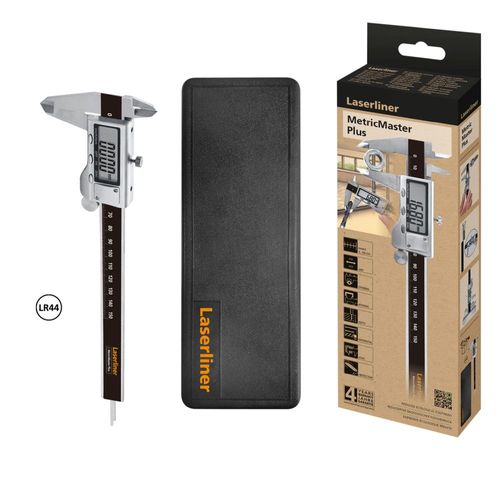 קליפר דיגיטלי מקצועי LASERLINER MetricMaster Plus דגם 075.510A - כלי מדידה מתכתי עם תצוגה דיגיטלית למדידות מדויקות של קוטר חיצוני ופנימי ועומק