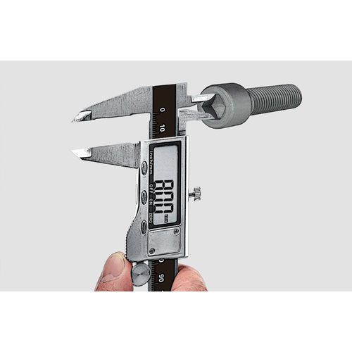 קליפר דיגיטלי מקצועי LASERLINER MetricMaster Plus דגם 075.510A - כלי מדידה מתכתי עם תצוגה דיגיטלית למדידות מדויקות של קוטר חיצוני ופנימי ועומק