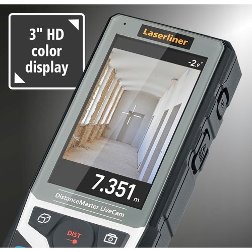 מד טווח לייזר LASERLINER Distance Master Live Cam 080.985A - מכשיר מקצועי עם מצלמת HD וזום פי 4 למדידות מדויקות עד 150 מטר
