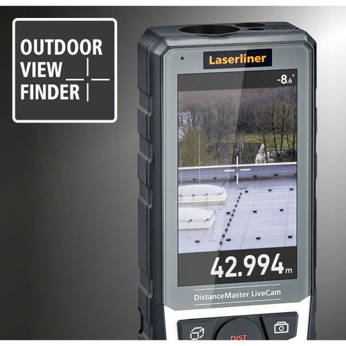 מד טווח לייזר LASERLINER Distance Master Live Cam 080.985A - מכשיר מקצועי עם מצלמת HD וזום פי 4 למדידות מדויקות עד 150 מטר