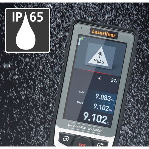 מד טווח לייזר LASERLINER Distance Master Live Cam 080.985A - מכשיר מקצועי עם מצלמת HD וזום פי 4 למדידות מדויקות עד 150 מטר