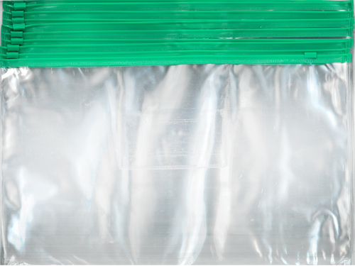 מארז 10 תיק שקוף PVC עם רוכסן ירוק/ A4